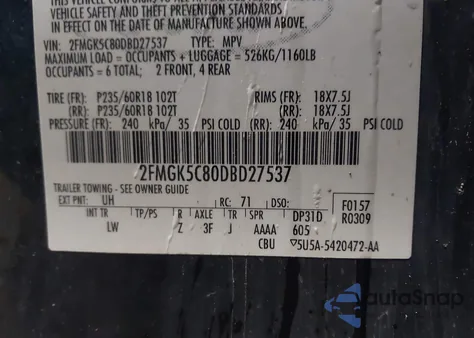 2013 Ford Flex Sel из США, поврежденный, VIN 2FMGK5C80DBD27537